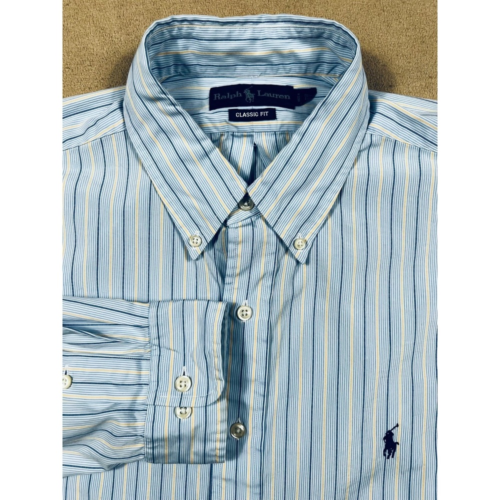 Ralph Lauren Classic Fit Blue Stripe Button Down Shirt XL 14.5/35 Blue Pony